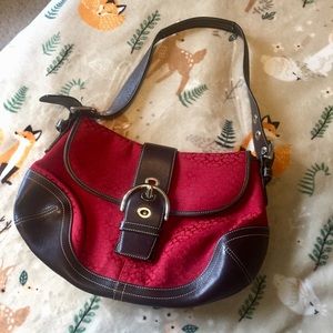 COACH Red Monogrammed Handbag Brown Leather